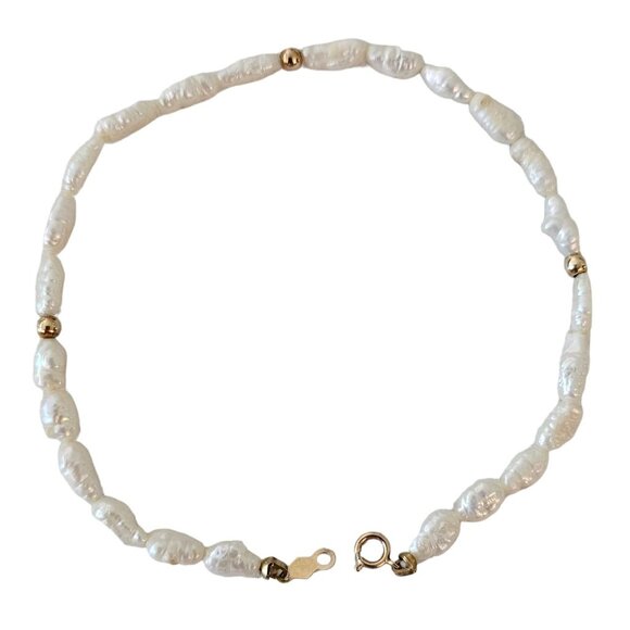 14K Yellow Gold Knotted Rice Pearl Bracelet 8” Long, L177 - Picture 8 of 8